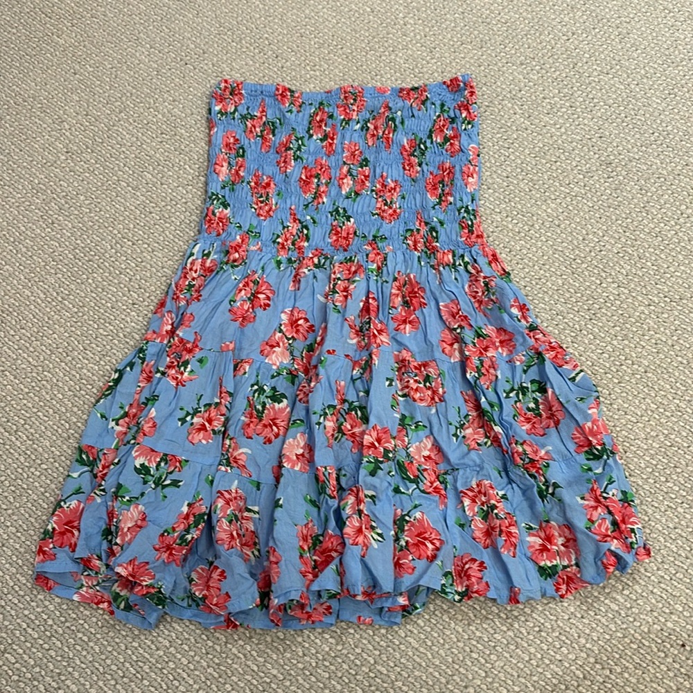 Great Condition, Blue Floral Print Strapless Dress